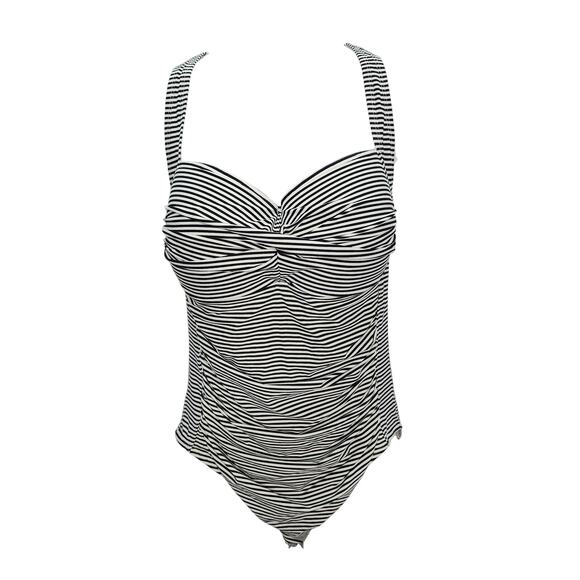 Niptuck Black & Off White Striped Twisted-  Multifit Cup Slimming  swimsuit - Picture 1 of 11